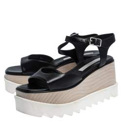 Pre Owned Stella McCartney Black Faux Leather Creeper Platform Ankle Strap Sandals Size 36