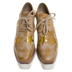 مملوكة مسبقًا حذاء ستيلا ماكرتني ديربي أربطة نعل سميك ايليز ستار جلد صناعي بيج مقاس 36.5