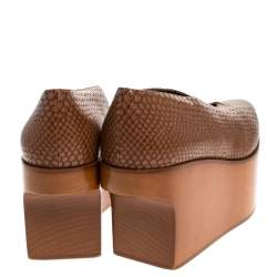 Stella McCartney Brown Python Embossed Faux Leather Wooden Clog Sandals Size 39