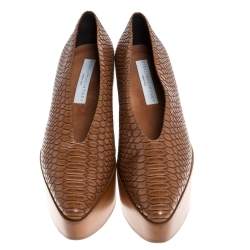 Stella McCartney Brown Python Embossed Faux Leather Wooden Clog Sandals Size 39