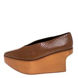 Stella McCartney Brown Python Embossed Faux Leather Wooden Clog Sandals Size 39