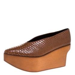 Stella McCartney Brown Python Embossed Faux Leather Wooden Clog Sandals Size 39