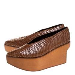 Stella McCartney Brown Python Embossed Faux Leather Wooden Clog Sandals Size 39