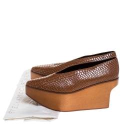 Stella McCartney Brown Python Embossed Faux Leather Wooden Clog Sandals Size 39