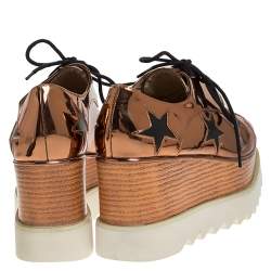 Pre Owned Stella McCartney Metallic Bronze Faux Patent Leather Elyse Star Platform Sneakers Size 37