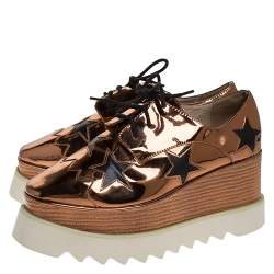 Pre Owned Stella McCartney Metallic Bronze Faux Patent Leather Elyse Star Platform Sneakers Size 37