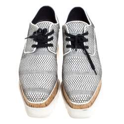 Pre Owned Stella McCartney Black/White Faux Leather Elyse Platform Derby Size 39