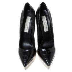 Pre Owned Stella McCartney Black Faux Croc Embossed Leather Platform Pumps Size 38.5