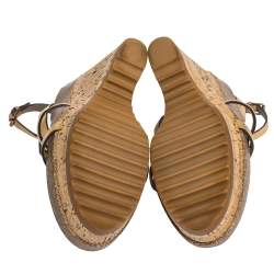 Pre Owned Stella McCartney Tan Faux Nubuck Demetra Cork Wedge Sandals Size 36.5