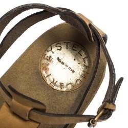 Pre Owned Stella McCartney Tan Faux Nubuck Demetra Cork Wedge Sandals Size 36.5