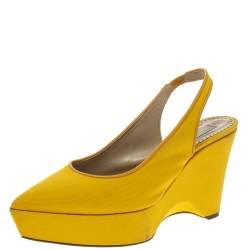Pre Owned Stella McCartney Yellow Canvas Slingback Wedges Size 40