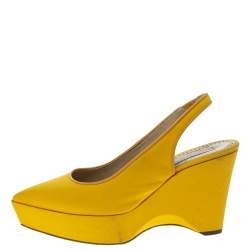 Pre Owned Stella McCartney Yellow Canvas Slingback Wedges Size 40