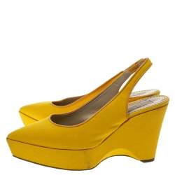 Pre Owned Stella McCartney Yellow Canvas Slingback Wedges Size 40