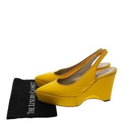Pre Owned Stella McCartney Yellow Canvas Slingback Wedges Size 40