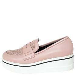Pre Owned Stella McCartney Pink Faux Leather And Lace Penny Platform Loafers Size 38