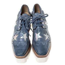 مملوكة مسبقًا Stella McCartney Blue Faded Effect Faux Leather Elyse Star Platform Derby Size 37