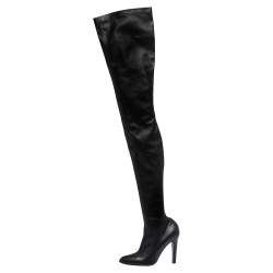 Pre Owned Stella McCartney Black Faux Leather Over the Knee Boots Size 38