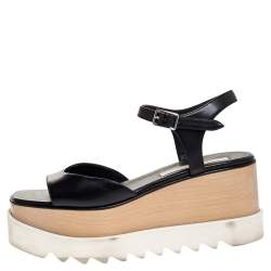 Stella McCartney Black Faux Leather Creeper Platform Ankle Strap Sandals Size 39