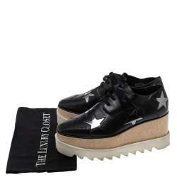Pre Owned Stella McCartney Black Faux Leather Elyse Star Platform Lace Up Booties Size 37