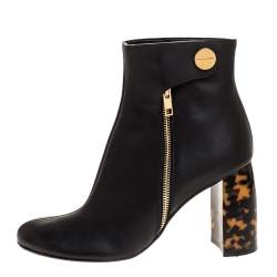 Pre Owned Stella McCartney Black Faux Leather Tortoise Block Heel "Percy" Ankle Booties Size 37.5