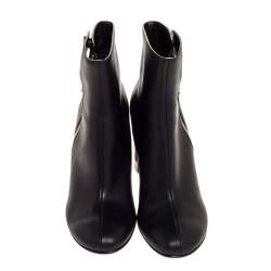 Pre Owned Stella McCartney Black Faux Leather Tortoise Block Heel "Percy" Ankle Booties Size 37.5