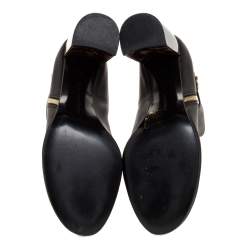 Pre Owned Stella McCartney Black Faux Leather Tortoise Block Heel "Percy" Ankle Booties Size 37.5