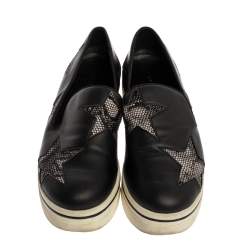 Pre Owned حذاء  رياضي ستيلا مكارتني سليب أون بينكس جلد صناعي أسود ونقش الثعبان متعدد الألوان نعل سميك مقاس 38