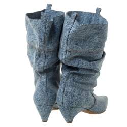 Pre Owned Stella McCartney Grey Denim Pointed Toe Mid Calf Boots Size 40
