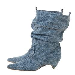 Pre Owned Stella McCartney Grey Denim Pointed Toe Mid Calf Boots Size 40