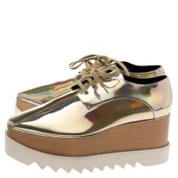 Pre Owned Stella McCartney Metallic Gold Faux Leather Elyse Platform Derby Sneakers Size 40.5