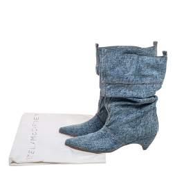 Pre Owned Stella McCartney Blue Crease Denim Mid Length Boots Size 39