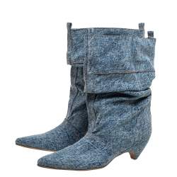 Pre Owned Stella McCartney Blue Crease Denim Mid Length Boots Size 39