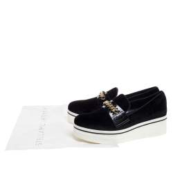 Pre Owned Stella McCartney Black Faux Suede Chain Embellished Platform Slip On Sneakers Size 41