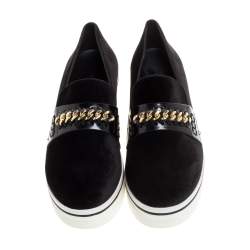 Pre Owned Stella McCartney Black Faux Suede Chain Embellished Platform Slip On Sneakers Size 41