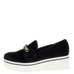 Pre Owned Stella McCartney Black Faux Suede Chain Embellished Platform Slip On Sneakers Size 41