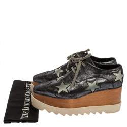Pre Owned Stella McCartney Metallic Black Faux Leather Star Platform Derby Size 40