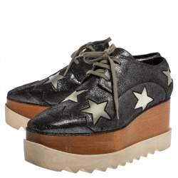 Pre Owned Stella McCartney Metallic Black Faux Leather Star Platform Derby Size 40