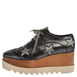 Pre Owned Stella McCartney Metallic Black Faux Leather Star Platform Derby Size 40