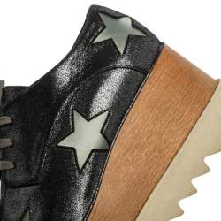 Pre Owned Stella McCartney Metallic Black Faux Leather Star Platform Derby Size 40
