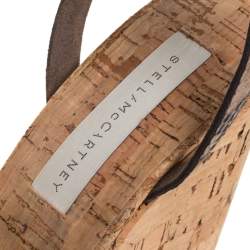 Pre Owned Stella McCartney Brown/Black Python Effect Faux Leather And Cork Platform Ankle Strap Sandals Size 38