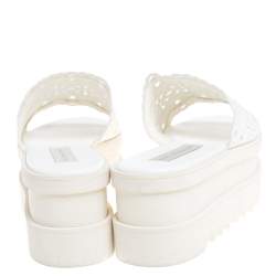 Pre Owned حذاء سلايدز ستيلا ماكرتني نعل سميك جلد صناعي بروكيد قصه دانتيل أبيض مقاس 39