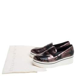 Pre Owned Stella McCartney Black/Brown Faux Leather Binx Star Platform Slip On Sneakers Size 38