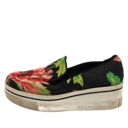Pre Owned Stella McCartney Black Floral Printed Canvas Slip On Sneakers Size 37