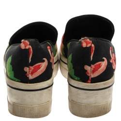 Pre Owned Stella McCartney Black Floral Printed Canvas Slip On Sneakers Size 37