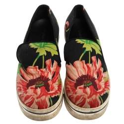Pre Owned Stella McCartney Black Floral Printed Canvas Slip On Sneakers Size 37