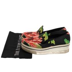 Pre Owned Stella McCartney Black Floral Printed Canvas Slip On Sneakers Size 37