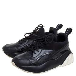 Pre Owned Stella McCartney Black Faux Suede And Embossed Leather Eclypse Low Top Sneakers Size 39