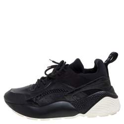 Pre Owned Stella McCartney Black Faux Suede And Embossed Leather Eclypse Low Top Sneakers Size 39