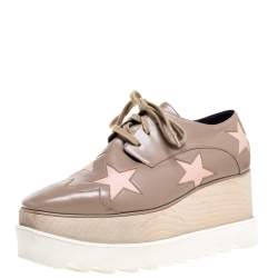 Pre Owned Stella McCartney Beige Faux Leather Elyse Star Platform Lace Up Derby Size 35.5
