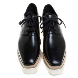 Pre Owned Stella McCartney Black Faux Patent Leather Elyse Platform Derby Size 38